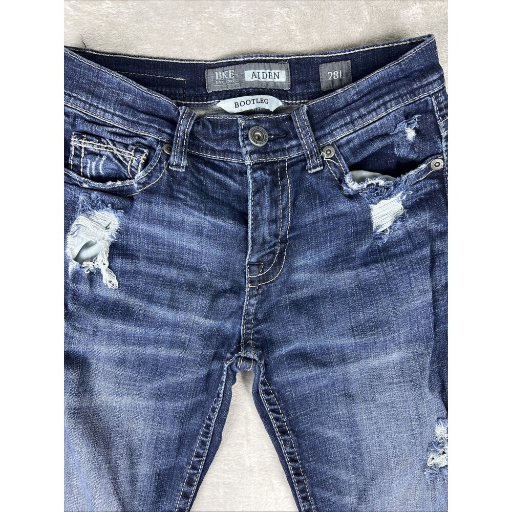 BKE Buckle Aiden Women's Bootleg Bootcut Jeans Distressed Wash Blue Size 28L